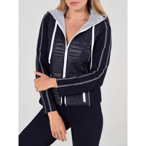 I'CONA Women's Navy Athleisure Hooded Jacket Size 14 Zip Up Sporty Comfy NWT